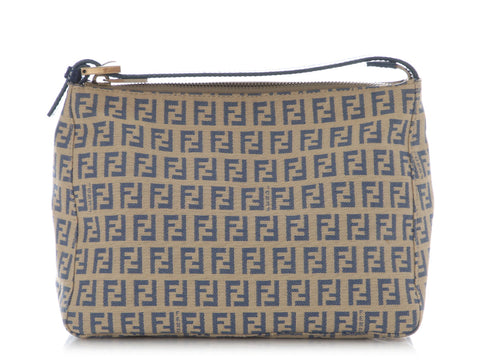 Fendi Vintage Blue and Cream Canvas Zucca Pochette