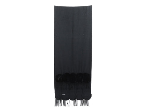 Fendi Black Cashmere Scarf with Fur Rosettes