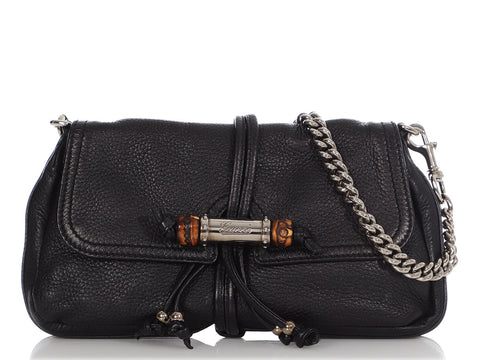 Gucci Black Leather Croisette Chain Bamboo Bag - Ann's Fabulous