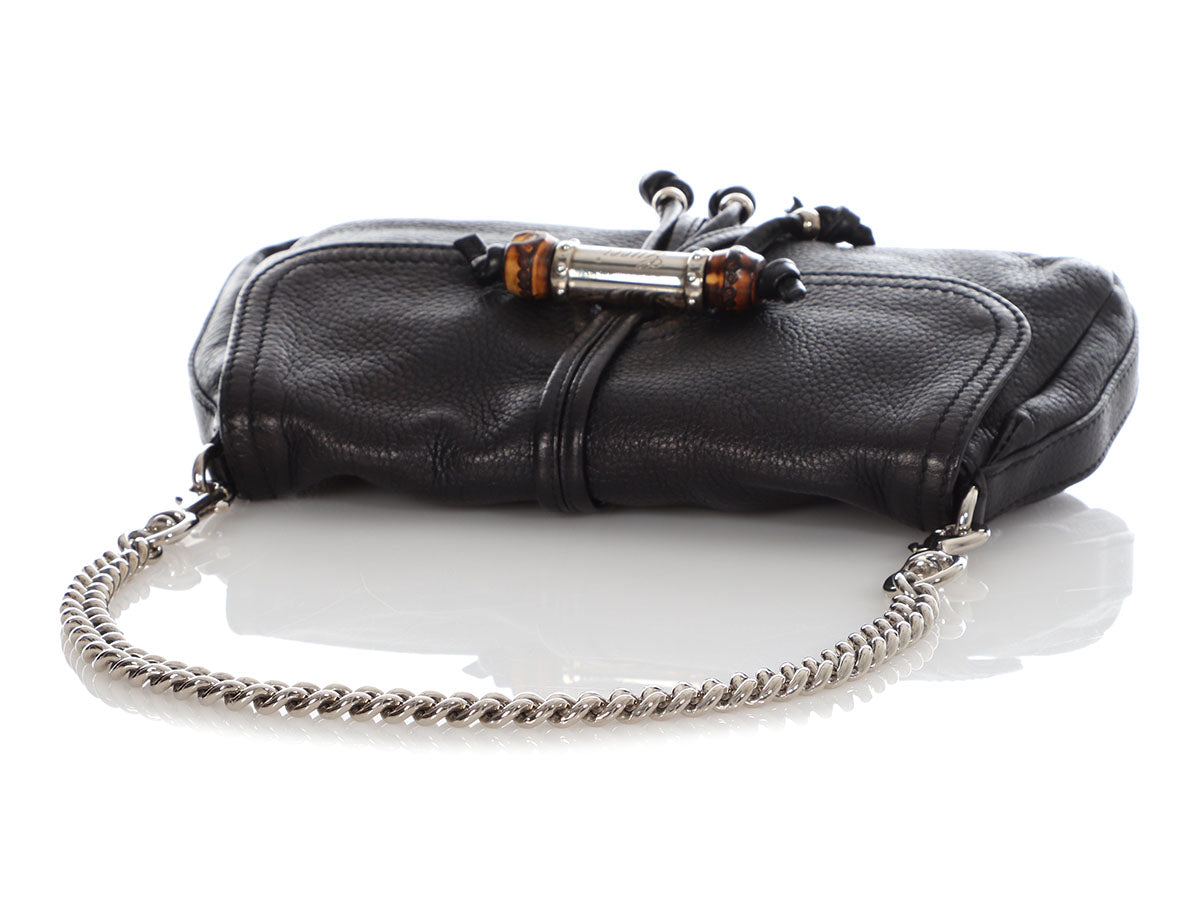 Gucci Black Leather Croisette Chain Bamboo Bag