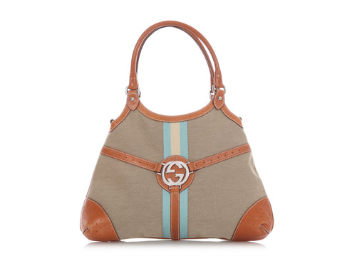 Gucci Beige and Tan Web Canvas Reins Bag