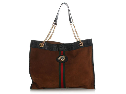 Gucci Large Brown Suede Calfskin Rajah Chain Tote