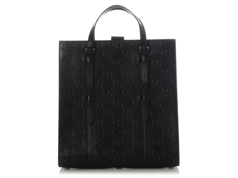 Gucci Medium Black GG Leather Tennis Tote