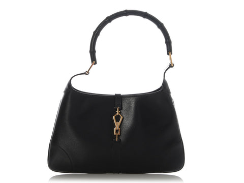 Gucci Vintage Black Leather Bamboo Handle Jackie Hobo