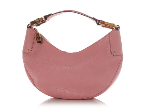 Gucci Medium Pink Leather Bamboo Ring Hobo