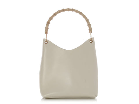 Gucci White Leather Bamboo Handle Tote
