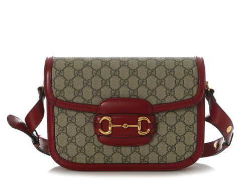 Gucci Red and Beige GG Supreme Horsebit 1955 Shoulder Bag