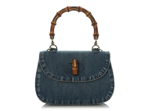 Gucci Small Denim Bamboo 1947 Top Handle Bag
