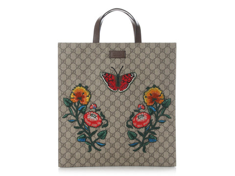 Gucci GG Supreme Floral Embroidered Tote