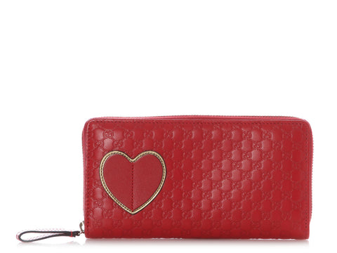 Gucci Red Micro Guccissima Heart Zip-Around Wallet