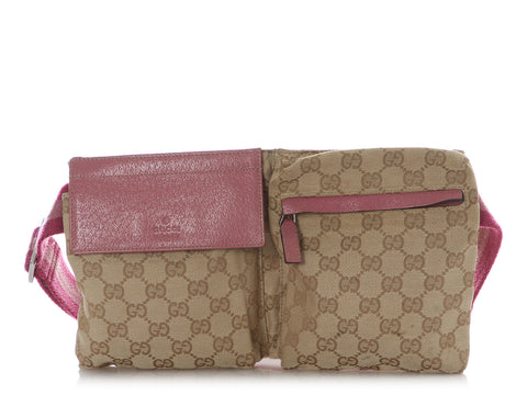 Gucci Pink and Beige Double Pocket Belt Bag