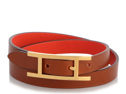 Hermès Brown and Red Leather Behapi Double Tour Bracelet