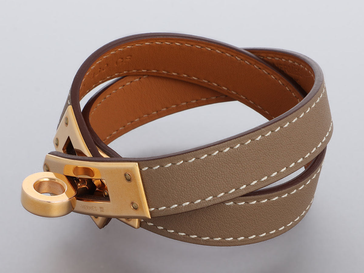 Hermes Kelly Double Tour Bracelet In Gold And White Leather