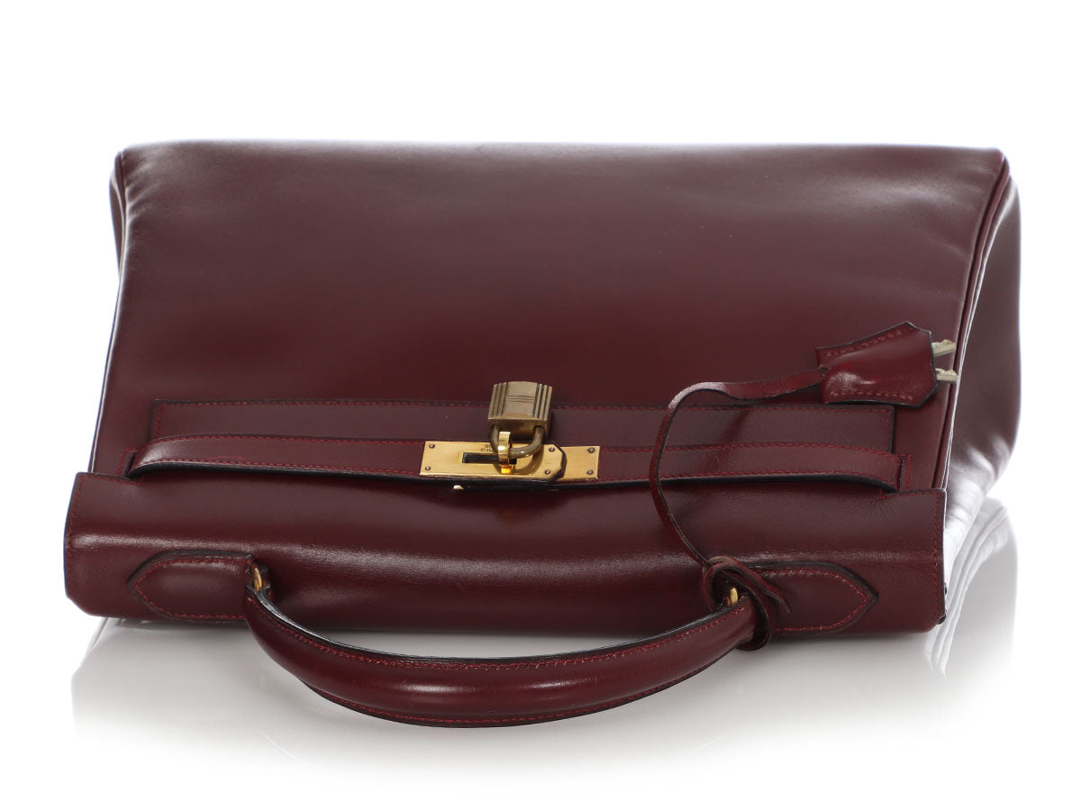 HERMES VINTAGE KELLY BAG BORDEAUX BOX LEATHER