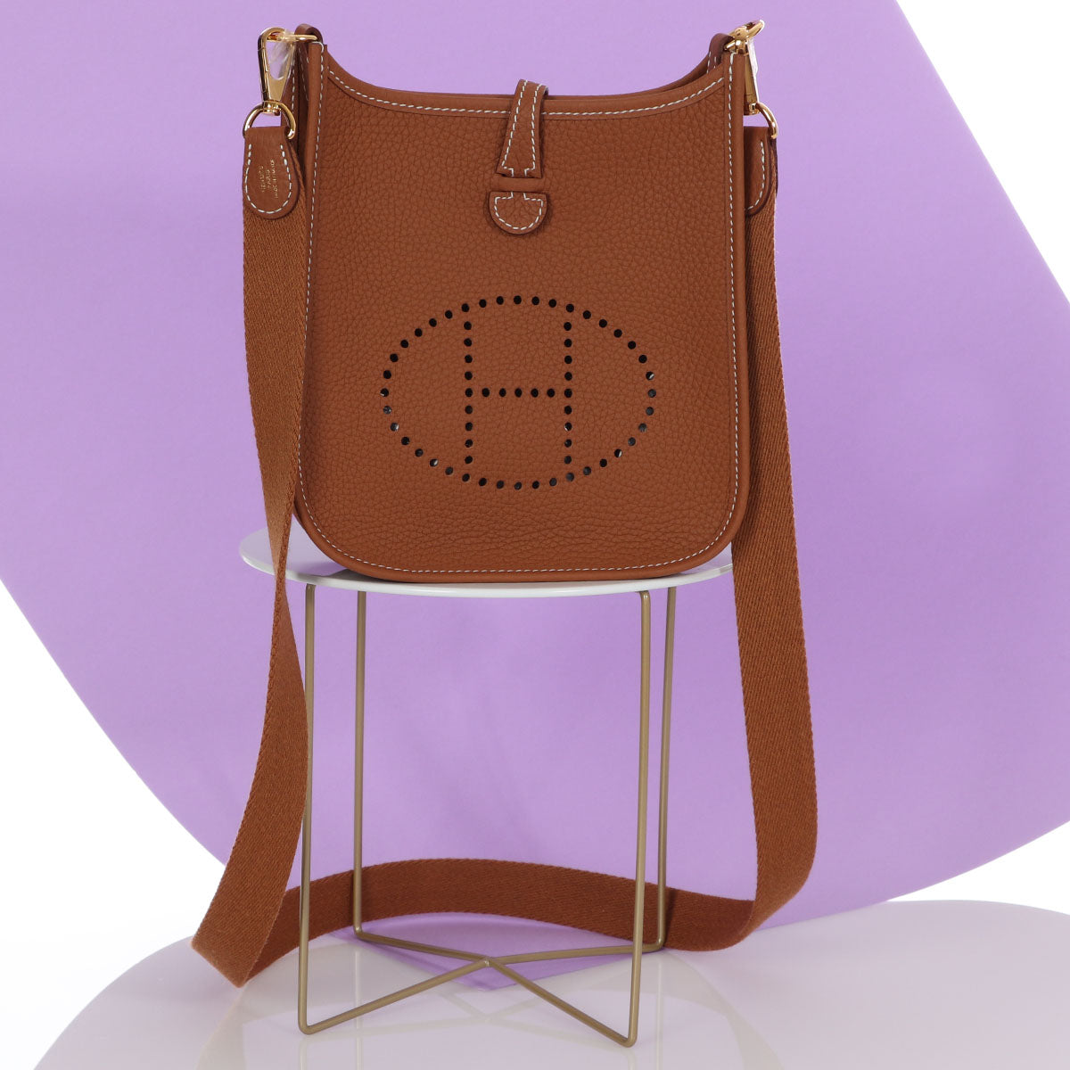 Hermes Gold Brown Mini TPM Evelyne Messenger Bag