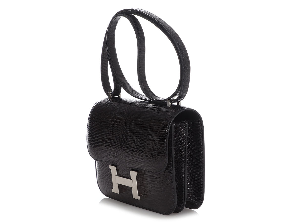 Hermès Black Shiny Lizard Constance 18