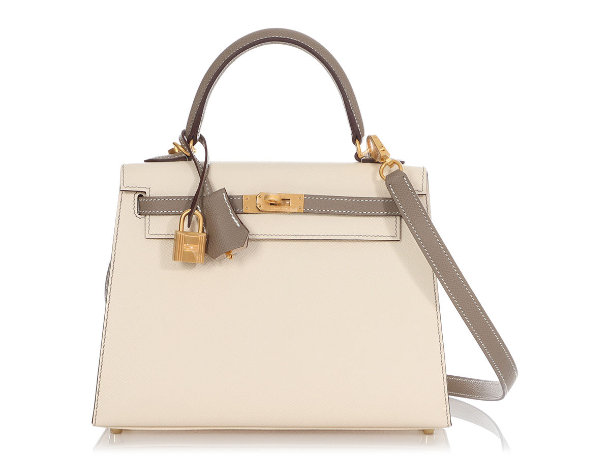 Hermes Kelly 25 Epsom Bi-Color Nata/Etoupe Special Order Palladium Har–  Wrist Aficionado