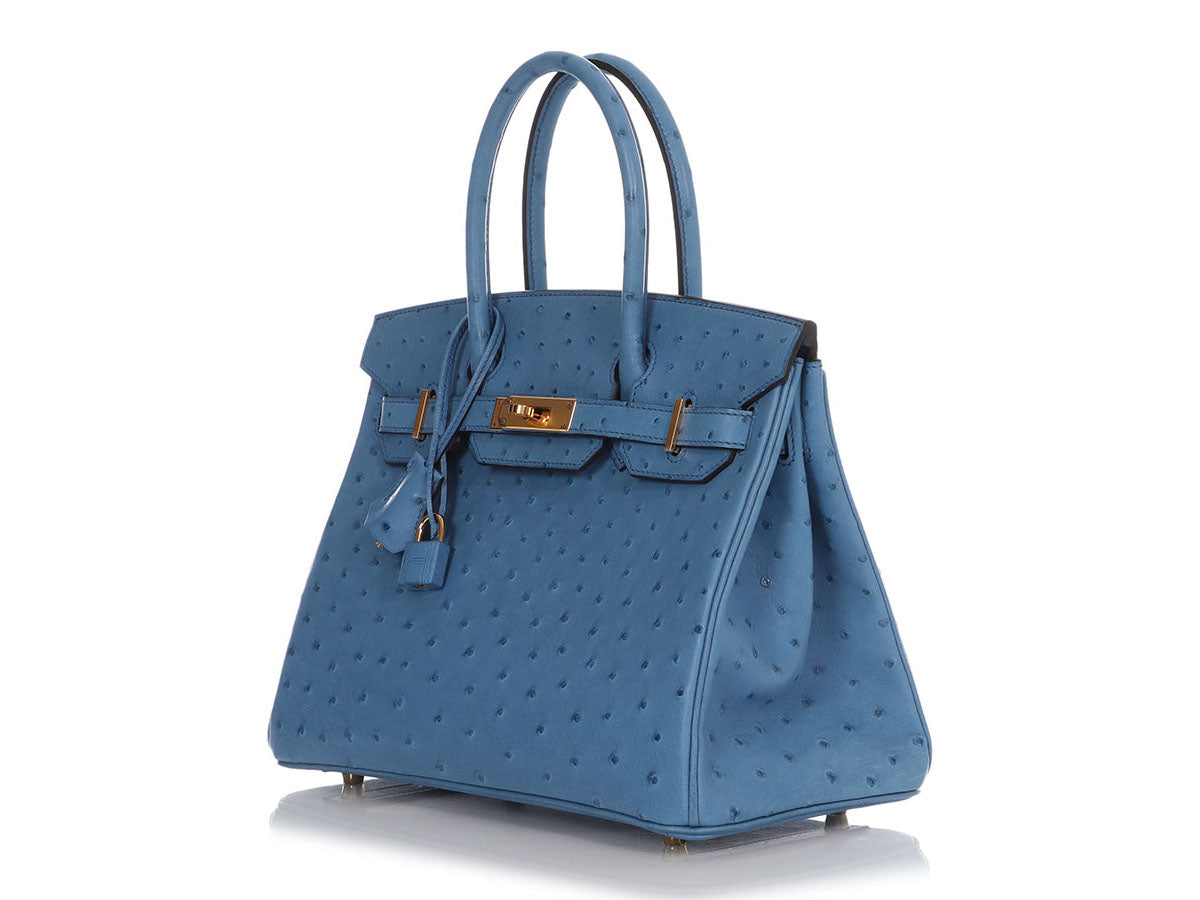 Hermes Birkin 30 Bag Bleu Mykonos Ostrich Leather with Gold Hardware –  Mightychic