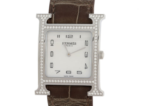 Hermès Stainless Steel Diamond H Watch 30mm
