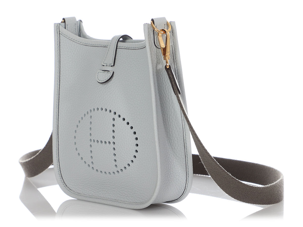 New in Box Hermes Mini Evelyne Blue Pale Indigo Crossbody at