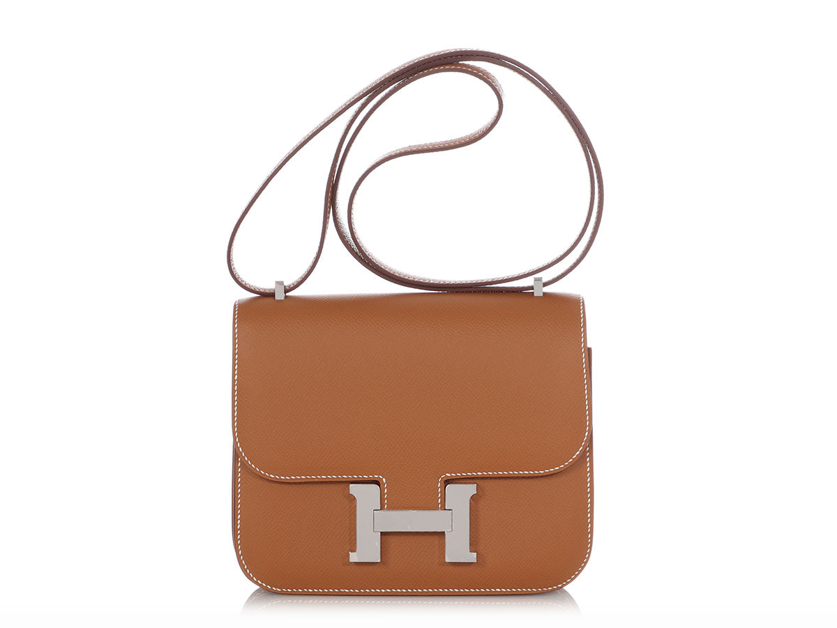 Hermes Brown Ostrich Leather Palladium Hardware Constance 18 Bag