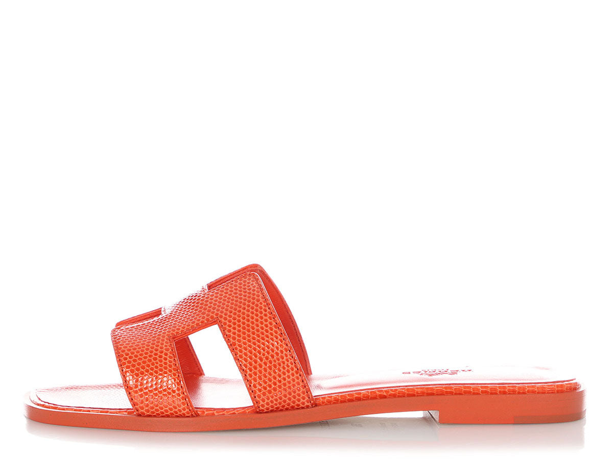 Hermès Oran Rose Jaipur Lizard Sandals - Klueles