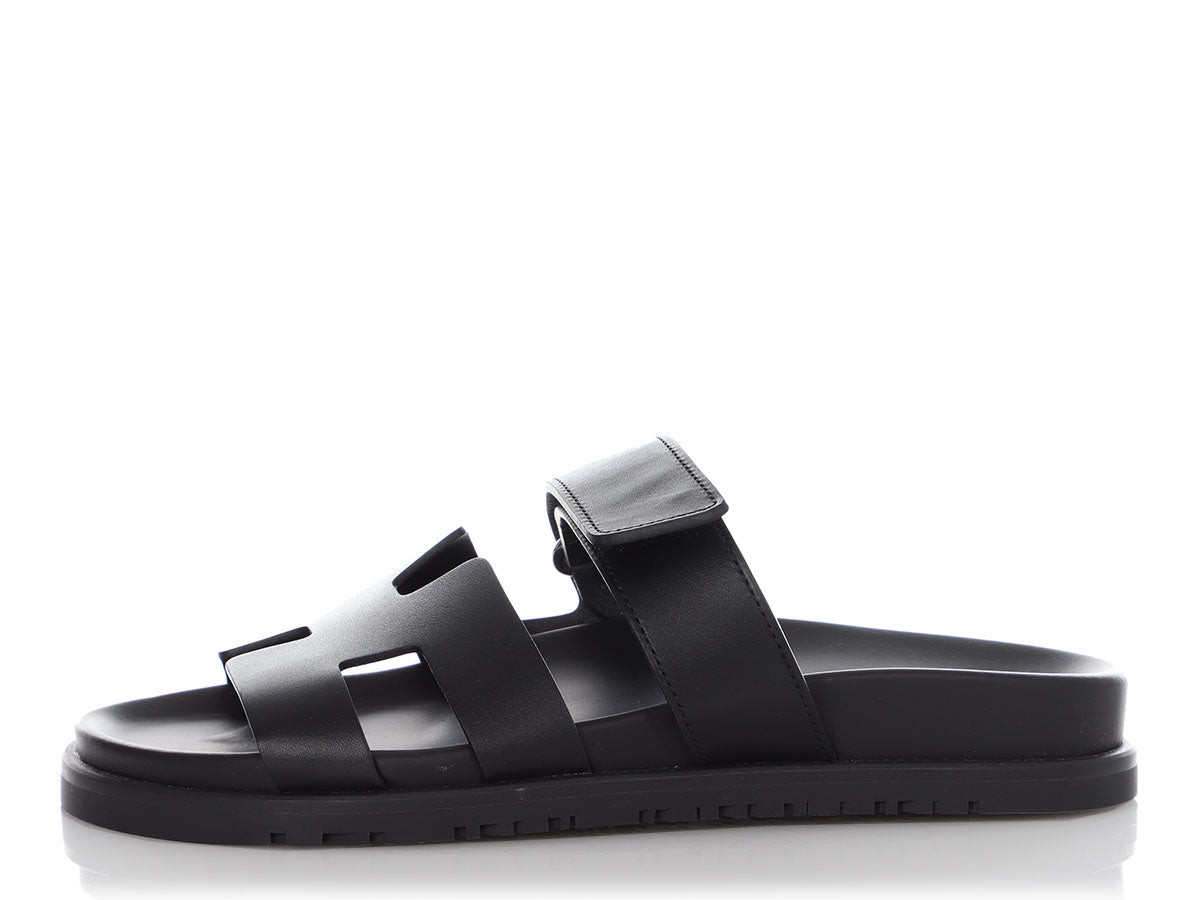 Hermès Black Leather Chypre Sandals by Ann's Fabulous Finds