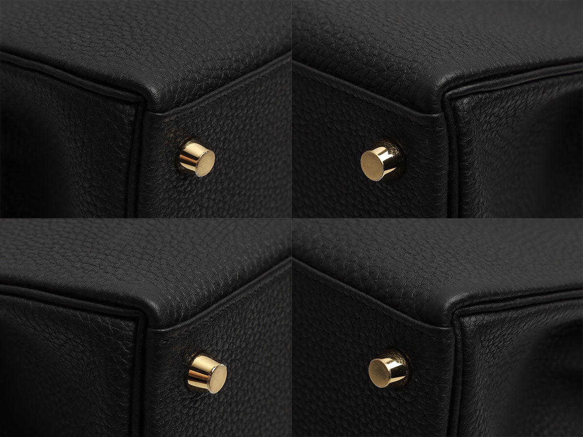 Hermes Kelly Touch 25 Retourne Bag Black Lizard / Togo Permabrass