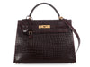 Hermès Bordeaux Shiny Porosus Crocodile Kelly 32