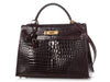Hermès Bordeaux Shiny Porosus Crocodile Kelly 32
