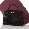 Hermès Bordeaux Shiny Porosus Crocodile Kelly 32