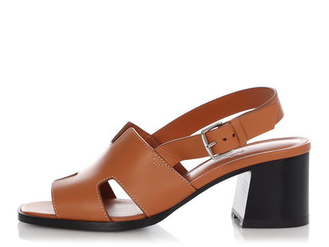 Hermès Gold Calfskin Elbe 60 Sandals