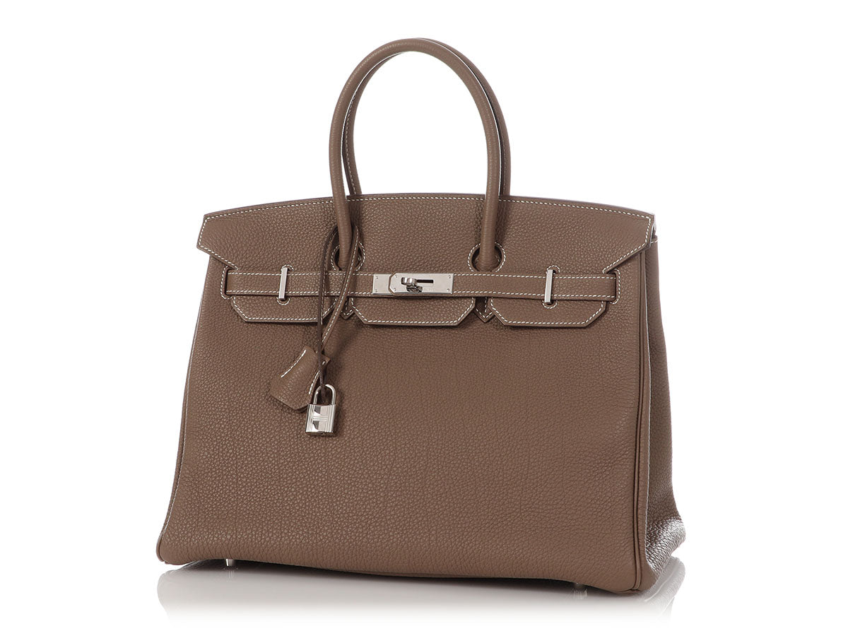 HERMES Birkin 25 Togo Leather Tote Bag Etoupe