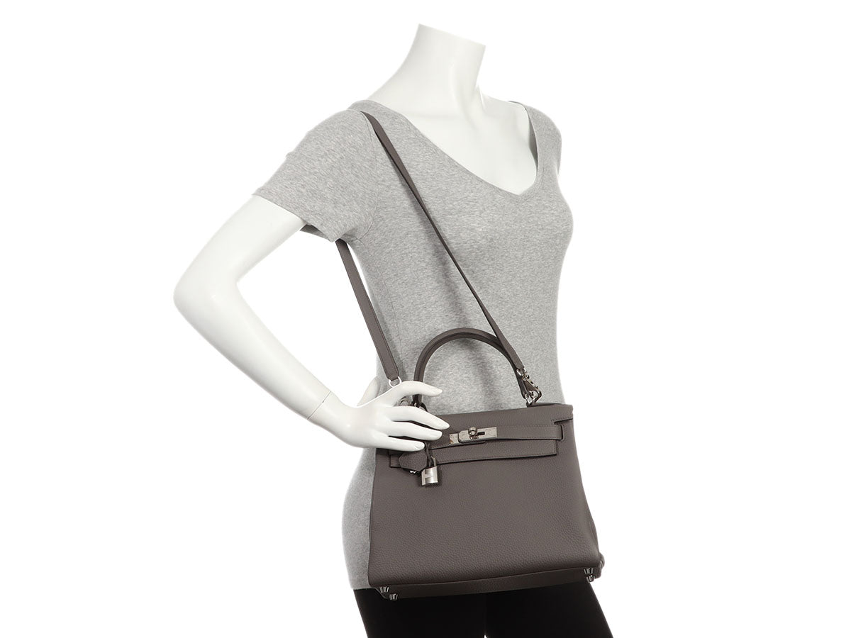 HERMES Kelly 25 Retourne Gris Etain Togo Gold Hardware Y Stamp