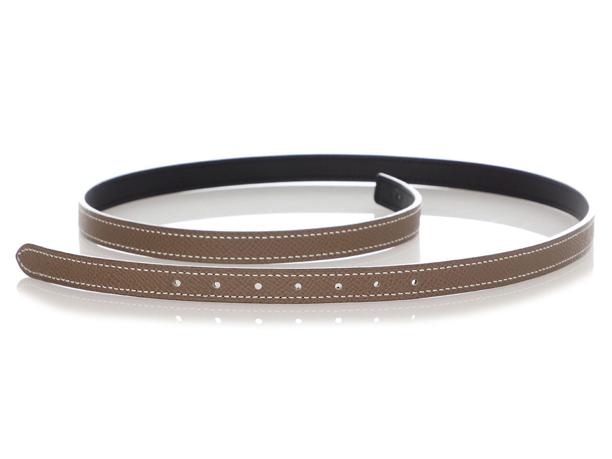 Hermès Black and Etoupe Reversible Belt Strap 13mm