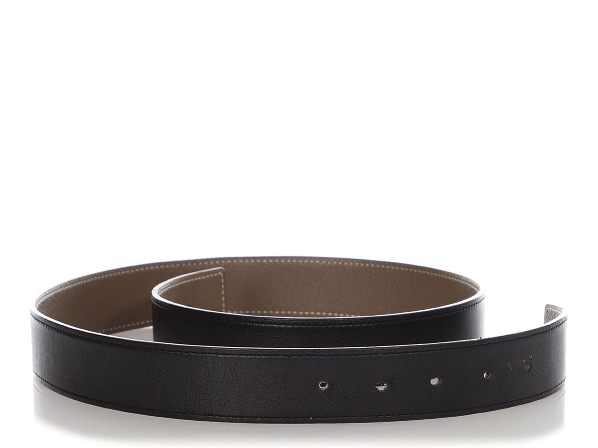 Hermès Black and Etoupe Reversible Belt Strap 32mm