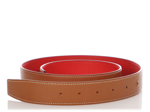 Hermès Gold and Red Reversible Belt Strap 32mm