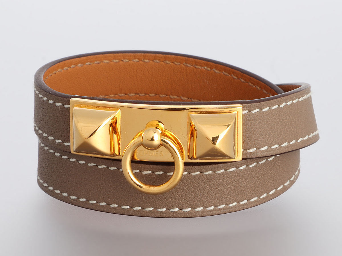 Hermès Etoupe Swift Rivale Double Tour Bracelet