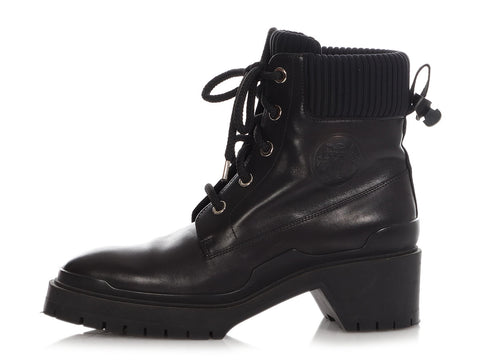 Hermès Black Leather Lace Up Boots