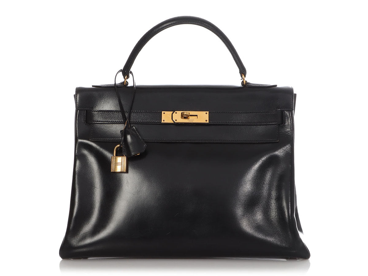 HERMES VINTAGE KELLY BAG BLACK BOX LEATHER