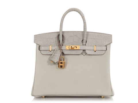 Hermes Touch Birkin Bag Grey Togo With Matte Alligator With Gold Hardware 30