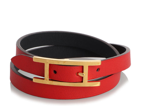 Hermès Red and Black Swift Behapi Double Tour Bracelet