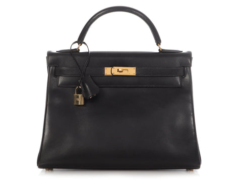 Hermès Vintage Black Box Calfskin Kelly 32