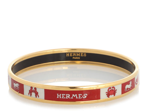 Hermès Narrow Red and White Enamel Astrology Bangle