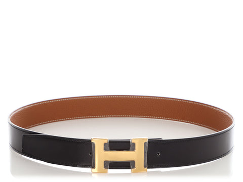 Hermès Noir Box and Gold Togo Reversible Belt Kit 32mm