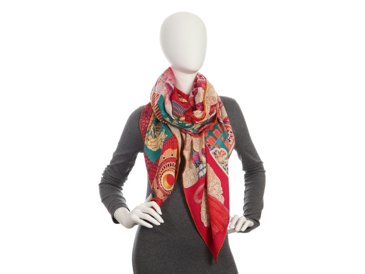 Hermès Parures de Samouraïs Cashmere Silk Shawl 140cm