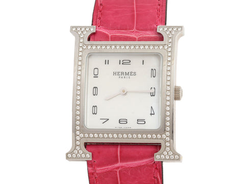 Hermès Medium Stainless Steel Diamond H Heure Watch 30mm