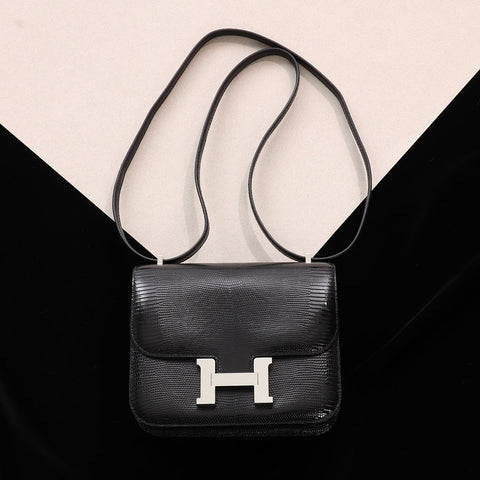 Hermès Black Shiny Lizard Constance Mirror 18