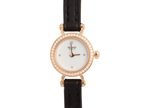 Hermès Mini 18K Rose Gold Diamond Faubourg Watch 15mm