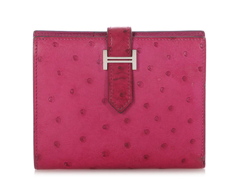 Hermès Fuchsia Ostrich Béarn Compact Wallet